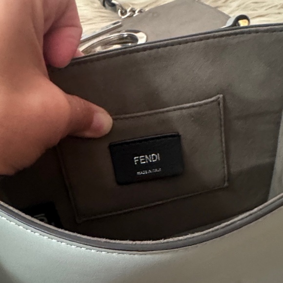 Fendi (F is for Fendi) Gray Leather Shoulder Bag with Chain Strap - Picture 13 of 16